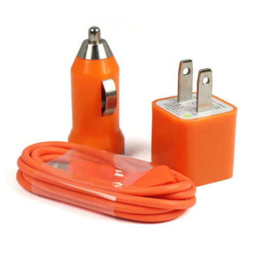 Orange Car Charger With USB Data Cable