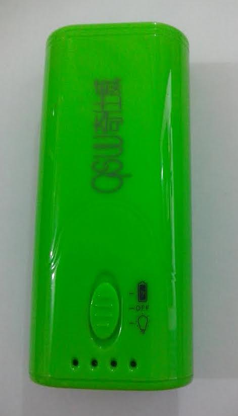 Green 6000 mAh Brick Power Bank Battery with Flashlight