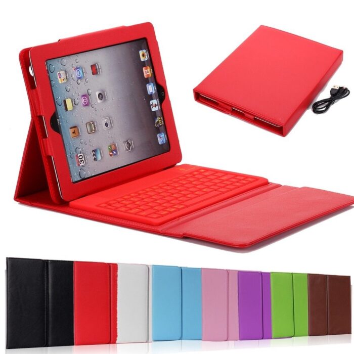 Red Wireless Bluetooth Keyboard PU Leather Stand Case Cover - 1