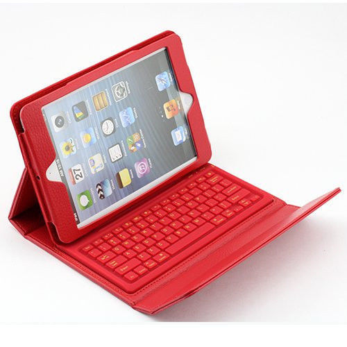 Red Wireless Bluetooth Keyboard PU Leather Stand Case Cover - 1