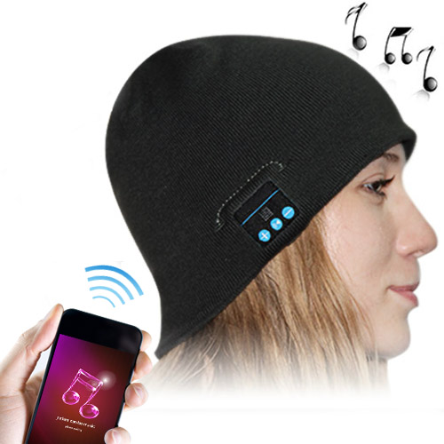 Bluetooth Headset Black Warm Winter Hat