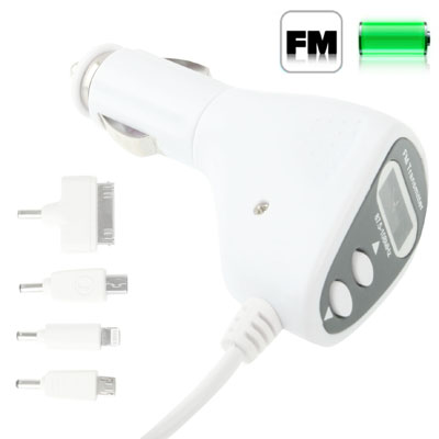 White 2 in 1 Car FM Transmitter