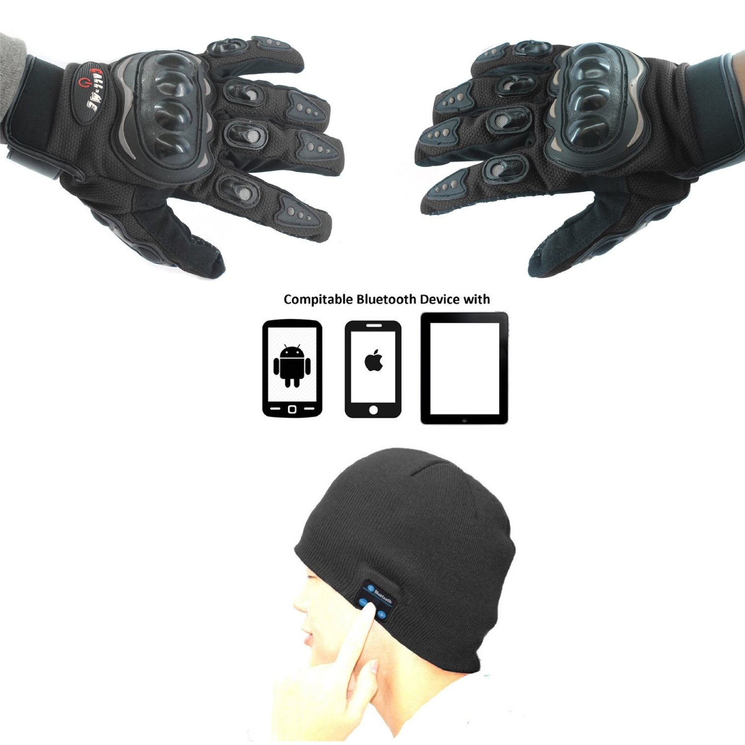 Wireless Bluetooth Winter Hat With Bluetooth Enabled Biker Gloves