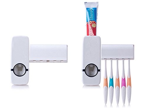 Automatic One Touch Tooth Paste Dispenser Plastic Toothbrush Holder