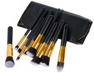 10 Piece Makeup Brush Set With Black Leather Case