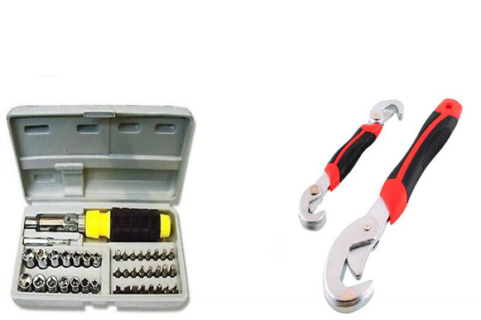 41 Pcs Tool Kit With Snap N Grip Multipurpose Wrench Standard Screwdriver Set