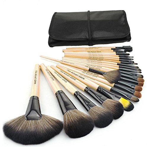 Cosmetic 24 Pcs Makeup Brush Set with Black Leather Case(Pack of 24)