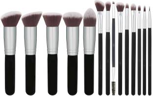 Foundations Concealers Eye Shadows Silver Black Makeup Brush Sets(Pack of 14)