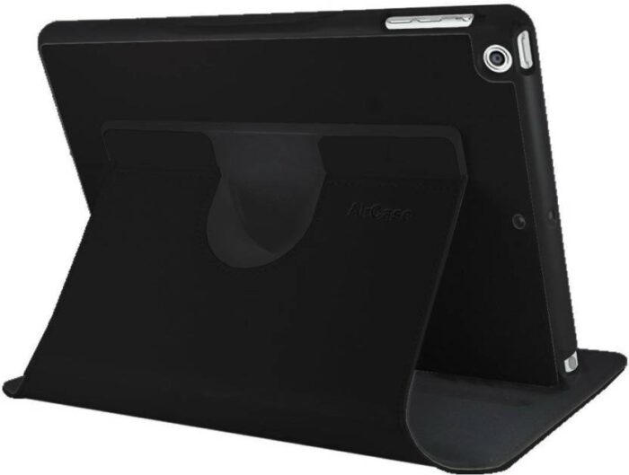 Black Leather 360 Degree Rotatable Slim Portfolio Case for Apple iPad Air