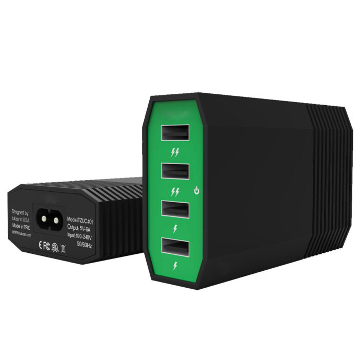 Green Black 4 Ports 6Amp USB Charging Hub