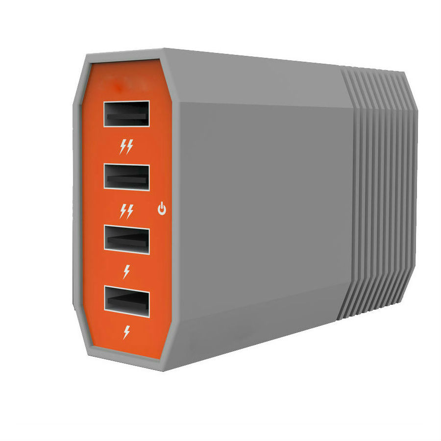 Orange Grey 4 Ports 6Amp USB Charging Hub