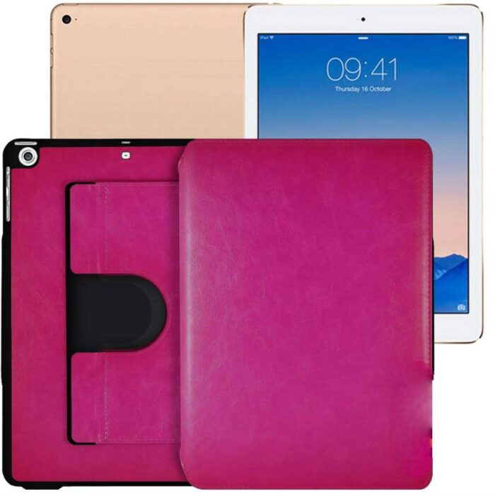 Pink Premium Leather 360 Degree Rotatable Slim Portfolio Case for Apple iPad Air