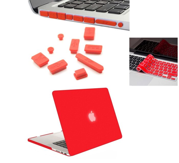 Red 13-Inch Rubberized Hard Case, Silicone Keyboard Guard & Anti dust Ports Cover with Retina Display Shell Cover for MacBook.