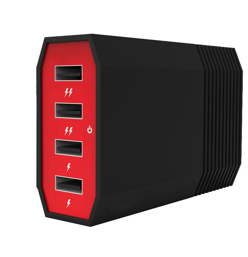 Red Black 4 Ports 6Amp USB Charging Hub